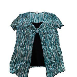 Perseption Women's Petite Medium PM Loose Striped Blouse Multicolor Multilayer